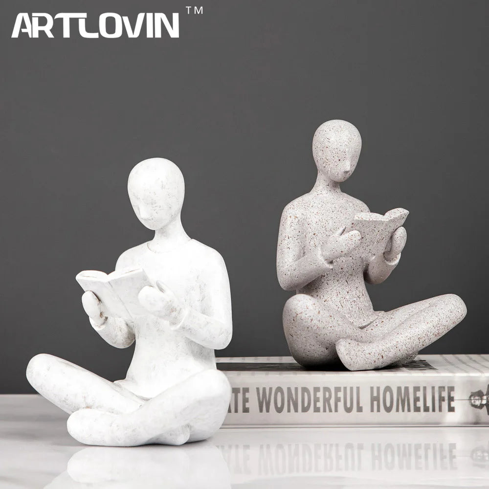 Serre-livres design blanc abstrait personnage lecteur sur étagère