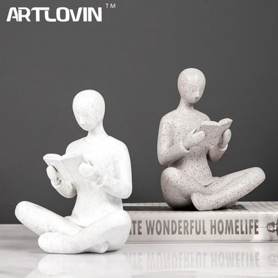 Serre-livres design blanc abstrait personnage lecteur sur étagère
