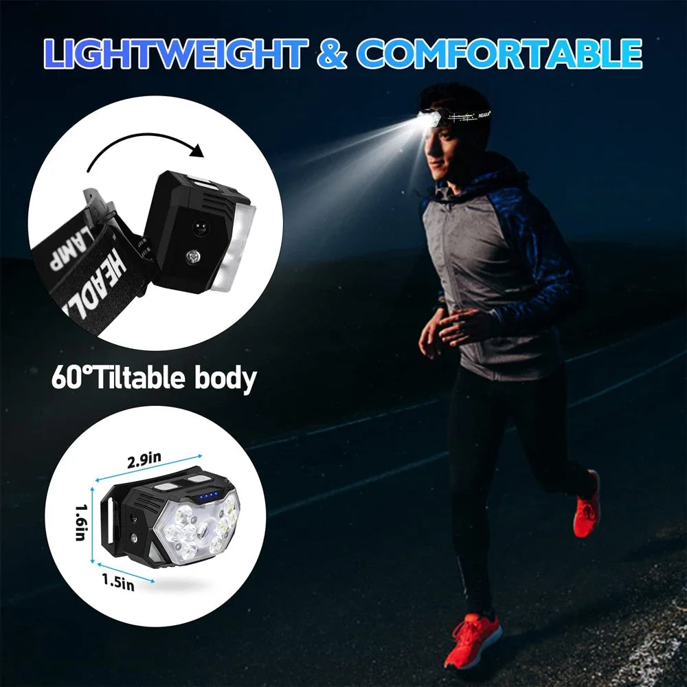 lampe frontale led rechargeable sensor motion camping pêche