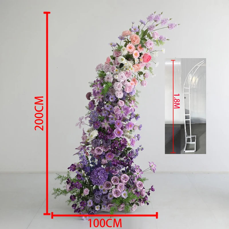 arches décoratives florales artificielles violettes roses romantiques mariageintérieur bouquets fleurs variées texturées
