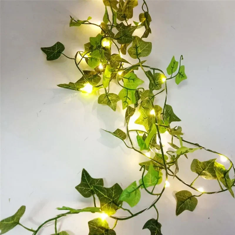 guirlande lumineuse feuilles vertes lumières blanches ivy artificielle led vacances moderne décoration maison mariage