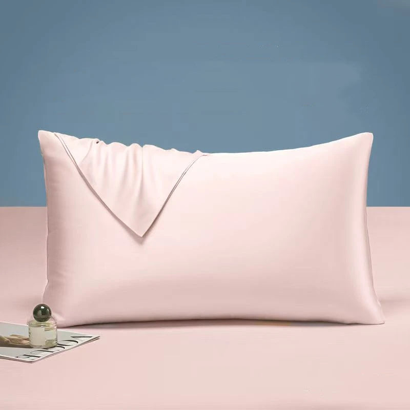 lot deux taies d'oreiller lyocell eucalyptus bleu clair unies lit chambre moderne