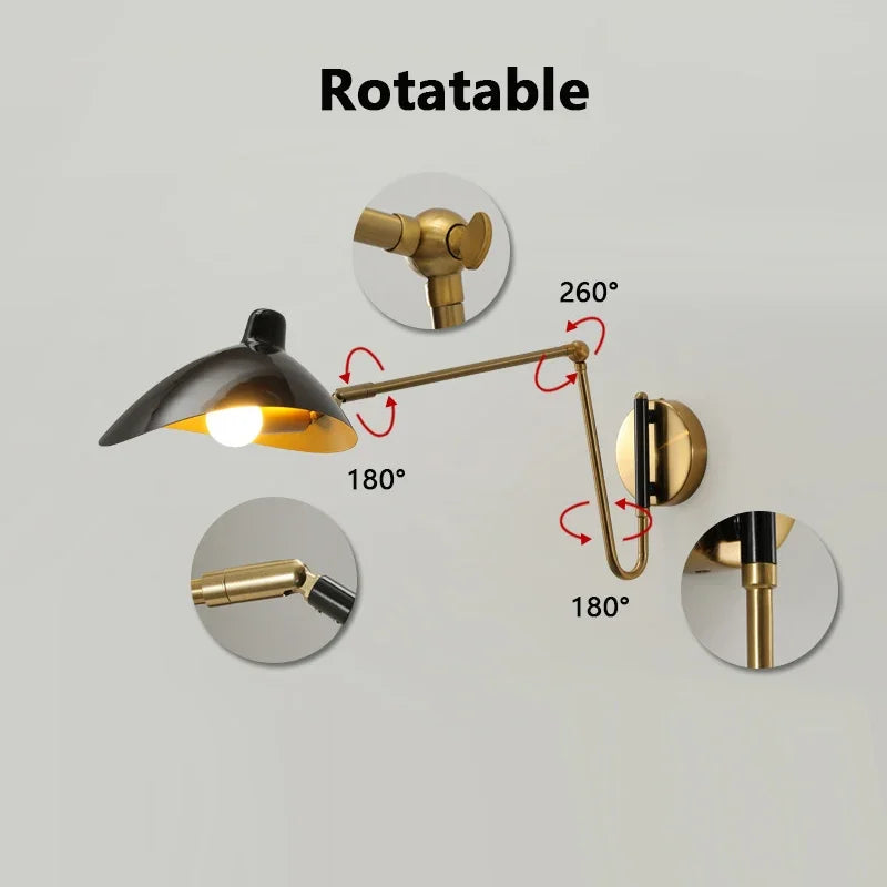 lampe murale articulée noir doré moderne scandinave flux lumineux 249 2000