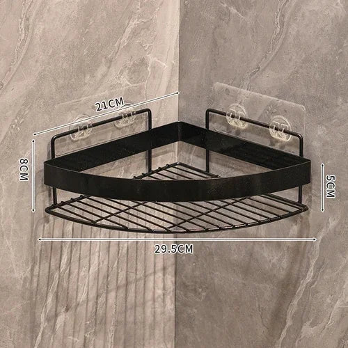 étagère salle bain dorée grille métal moderne fixée suction rangement produits toilette crochet