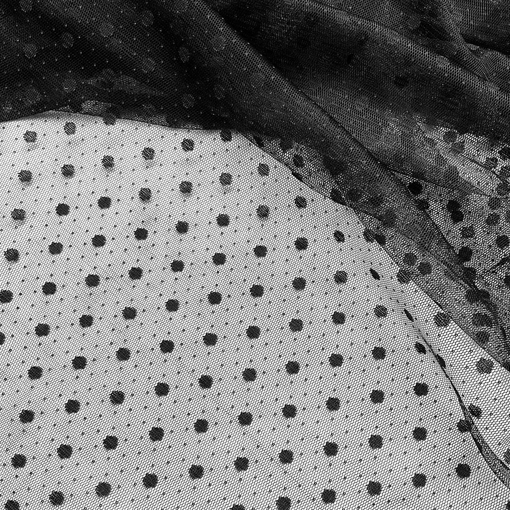 tissu polyester noir points dorés tulle transparent moderne élégant occasion fête largeur