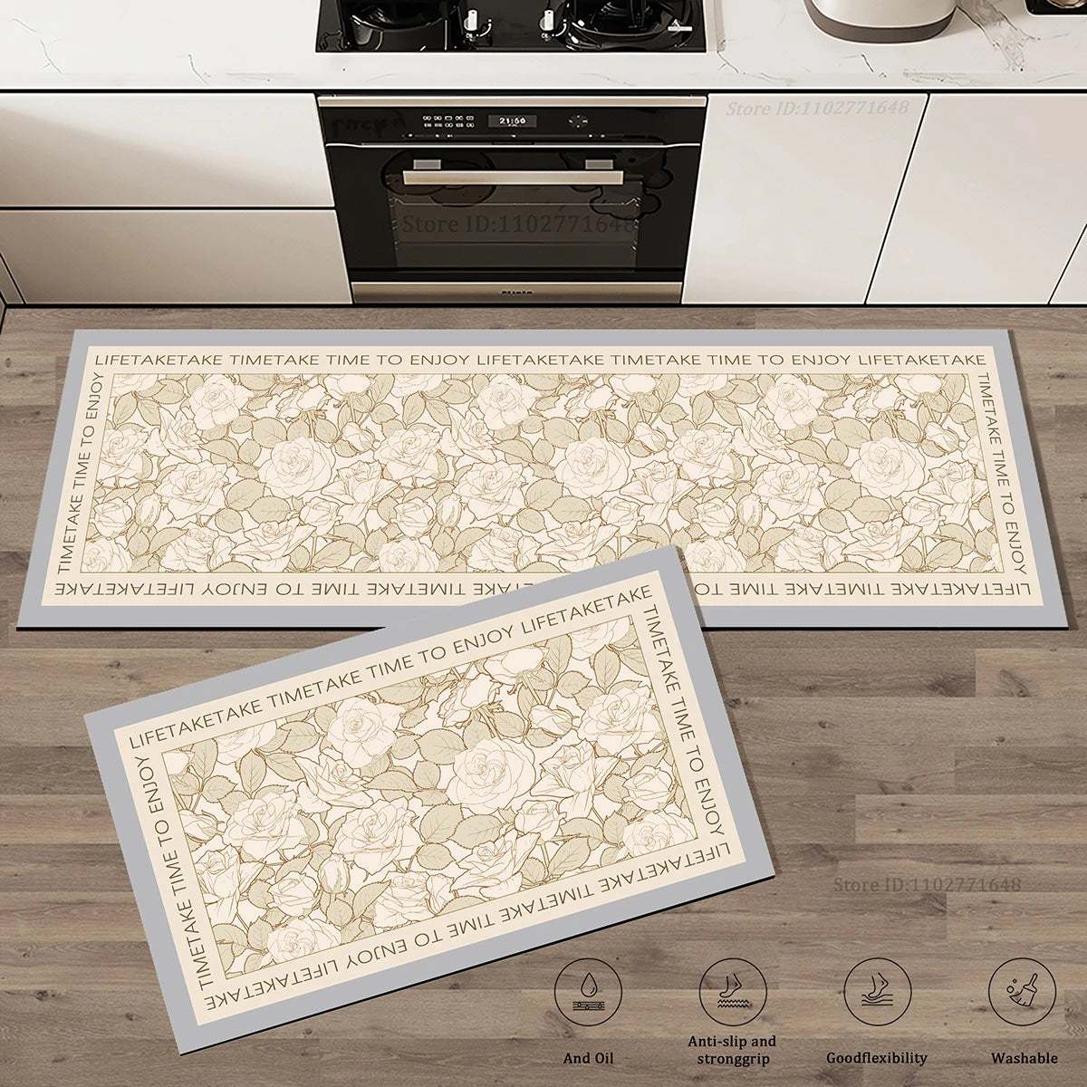 tapis cuisine antidérapant épais motif fleurs velours crystal sol salle bain intérieur