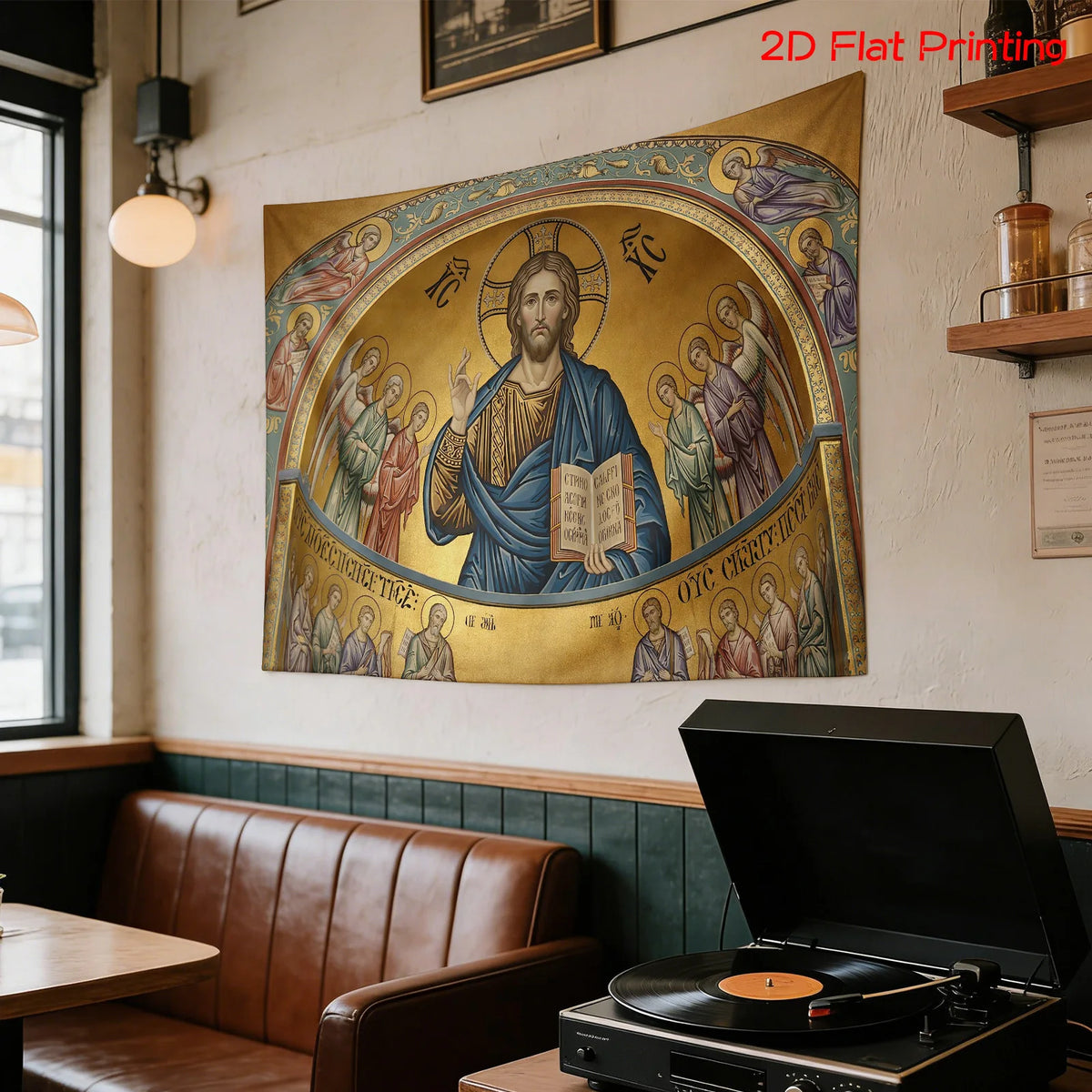 tapisserie murale ancienne or religieuse christ ange décoration intérieure chambre living polyester moderne