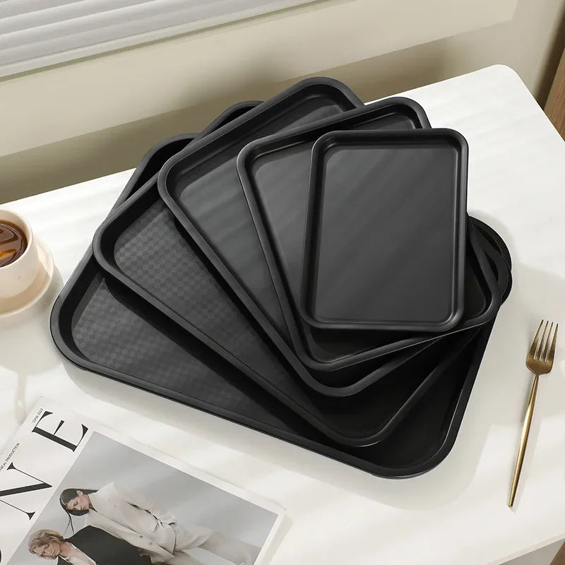 plateau service rectangulaire noir texturé bord arrondi moderne respectueux environnement utilisation diverses tailles