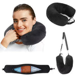 coussin voyage forme soie polyester velours noir confortable poche boucle ajustable