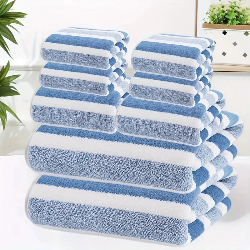 serviettes bain rayées gris blanc bleu rose très absorbantes douces toilette classiques