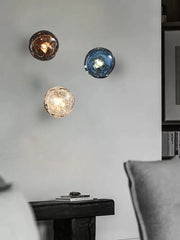 Lampe de chevet bleue en cristal et verre - Luminaire mural design pour chambre et salon