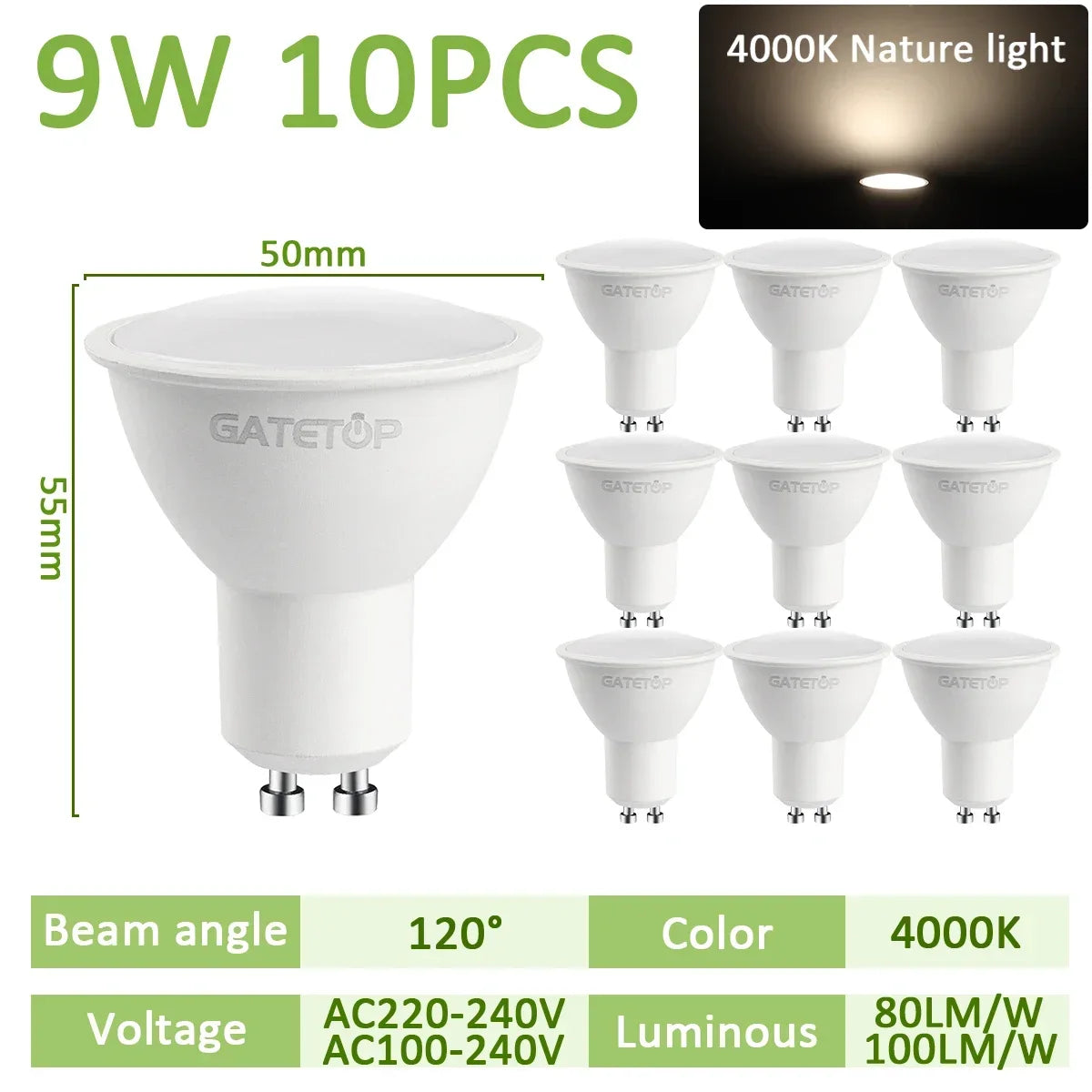 projecteur led gu10 9w blanc moderne 120 degrés 3000k 4000k 6000k transparent salon