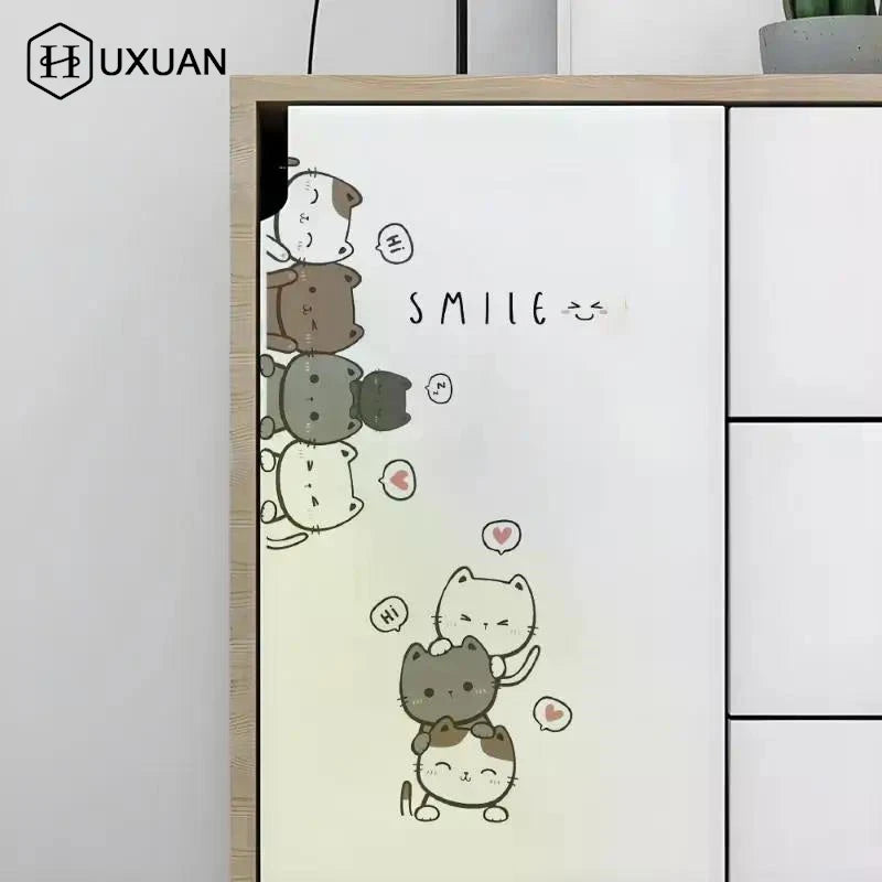 sticker mural cartoon chats mignons gris rose smile salon chambre enfants pvc opaque