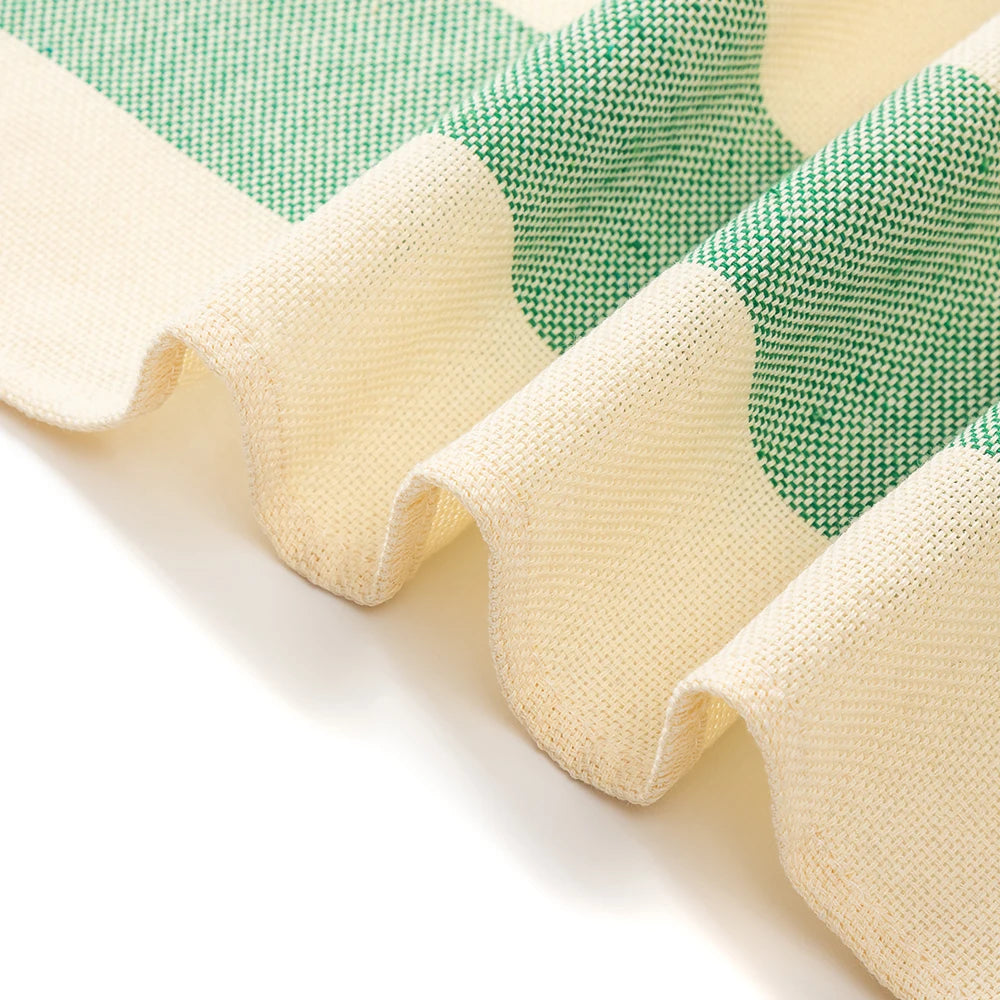 serviette plage coton vert clair beige rayures moderne absorbante entretien facile océan noël franges