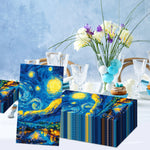 serviettes jetables bleu jaune noir motif van gogh nuit étoile pliées dépliées festive artísticas