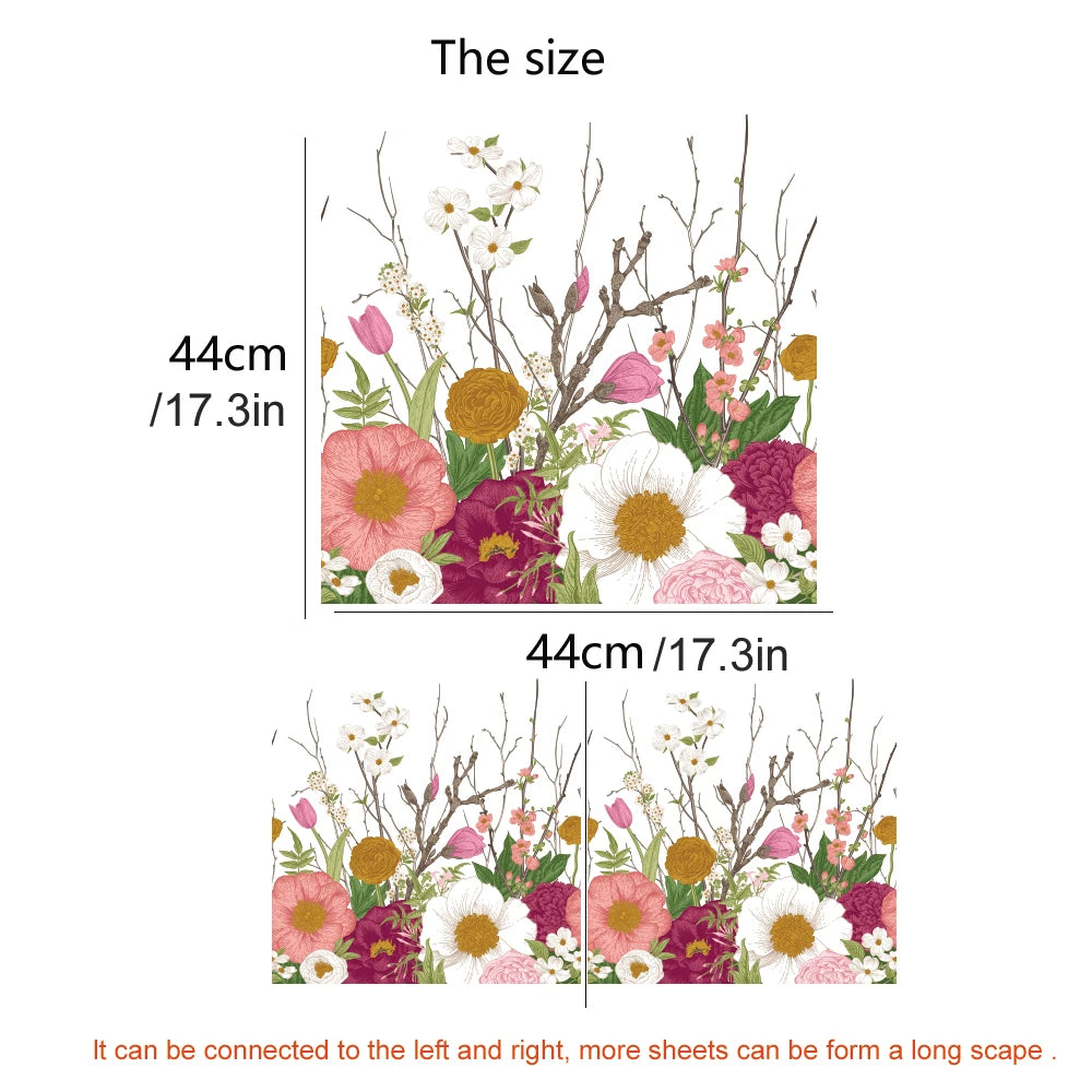 autocollants muraux multicolores floral adhésifs détaillés modernes stickers décoratifs transparents 44cm 44cm