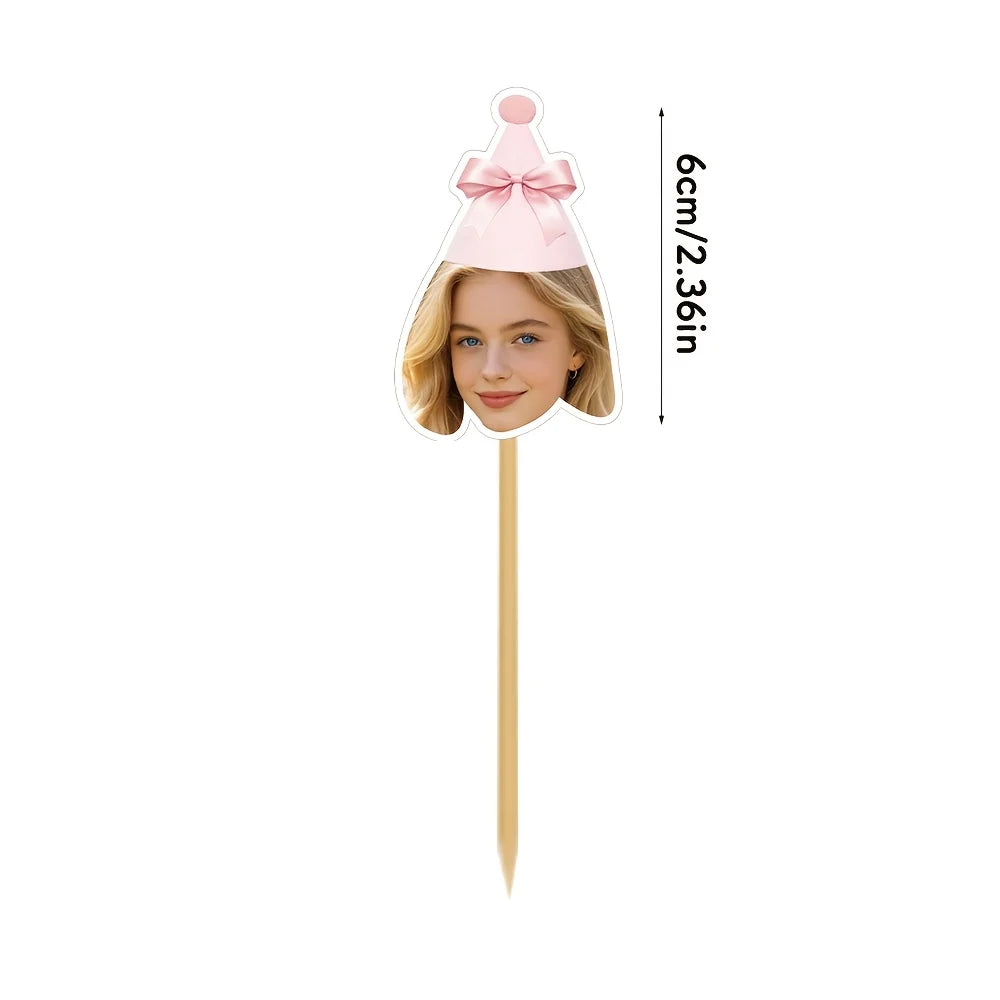 décorations anniversaire toppers cupcake personnalisables chapeau fête portrait personnes pique bois blanc rose bleu