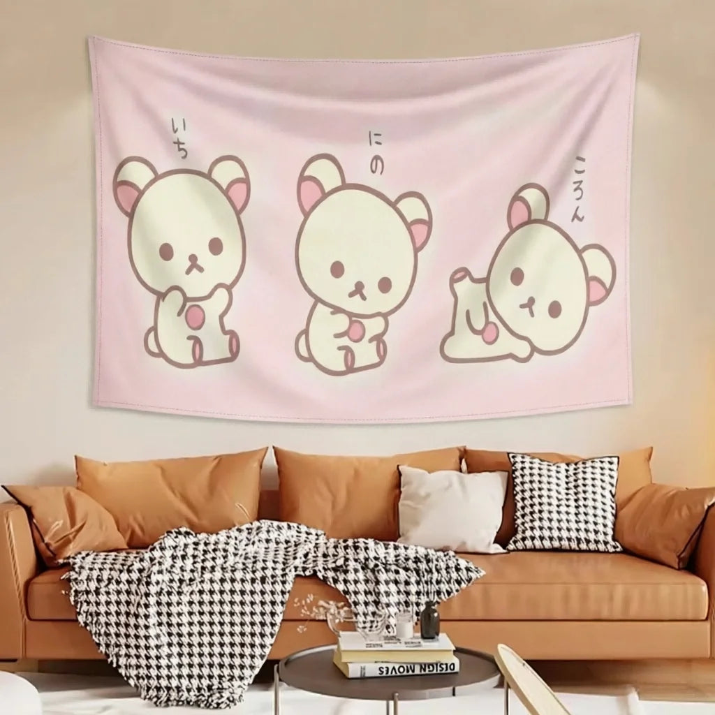 tapisserie cartoon ours mignons rose clair expression différente décoration murale chambre enfant durable machine