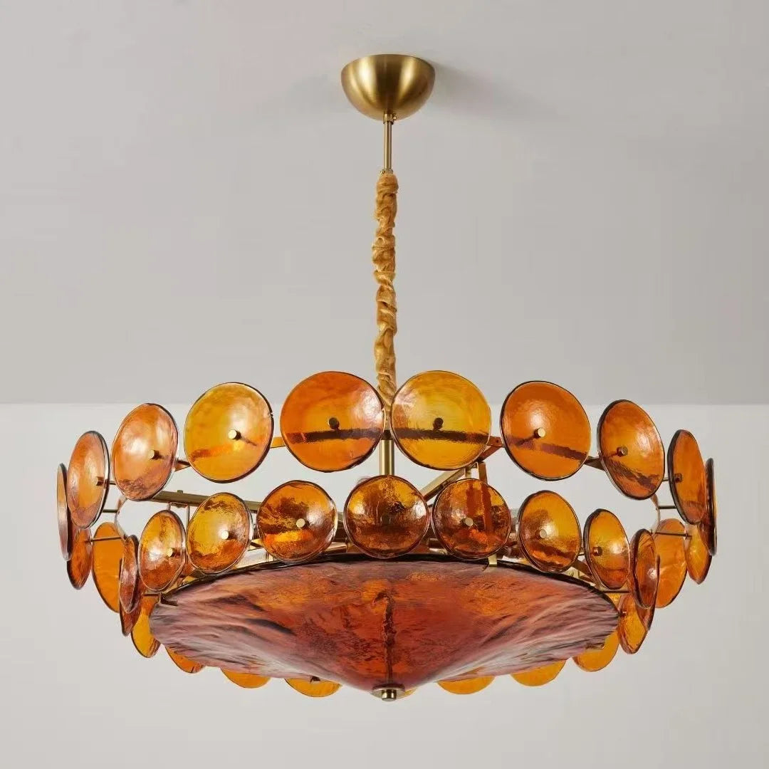 lustre moderne orange jaune blanc circulaire translucide chaîne suspension élégante 60cm 80cm