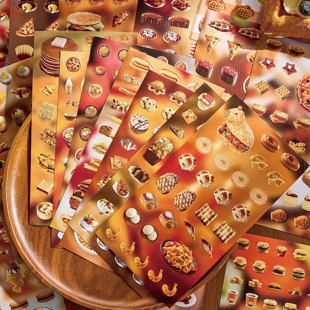 stickers alimentaires illustratifs cartoon gâteaux crèmes glacées hamburgers couleurs variées opaques scrapbooking journal intime