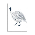 Une représentation stylisée d'un oiseau à motifs de pois noirs sur fond blanc.