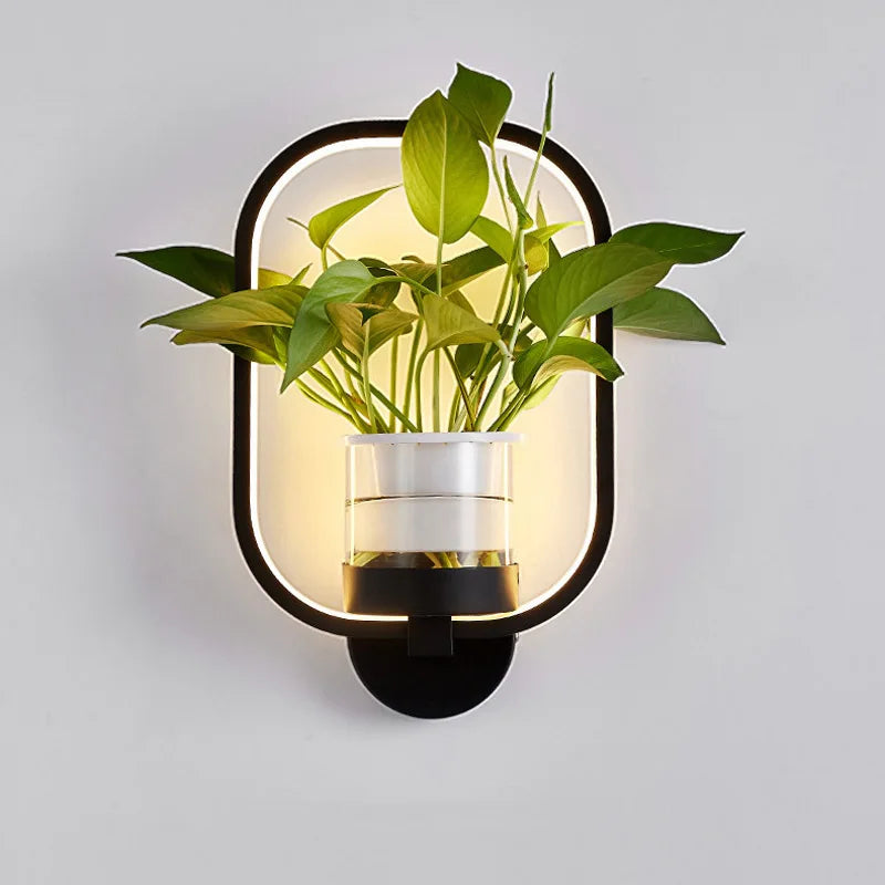 lampe murale moderne minimaliste noire blanche plante pot plastique transparent chambre salon entrée