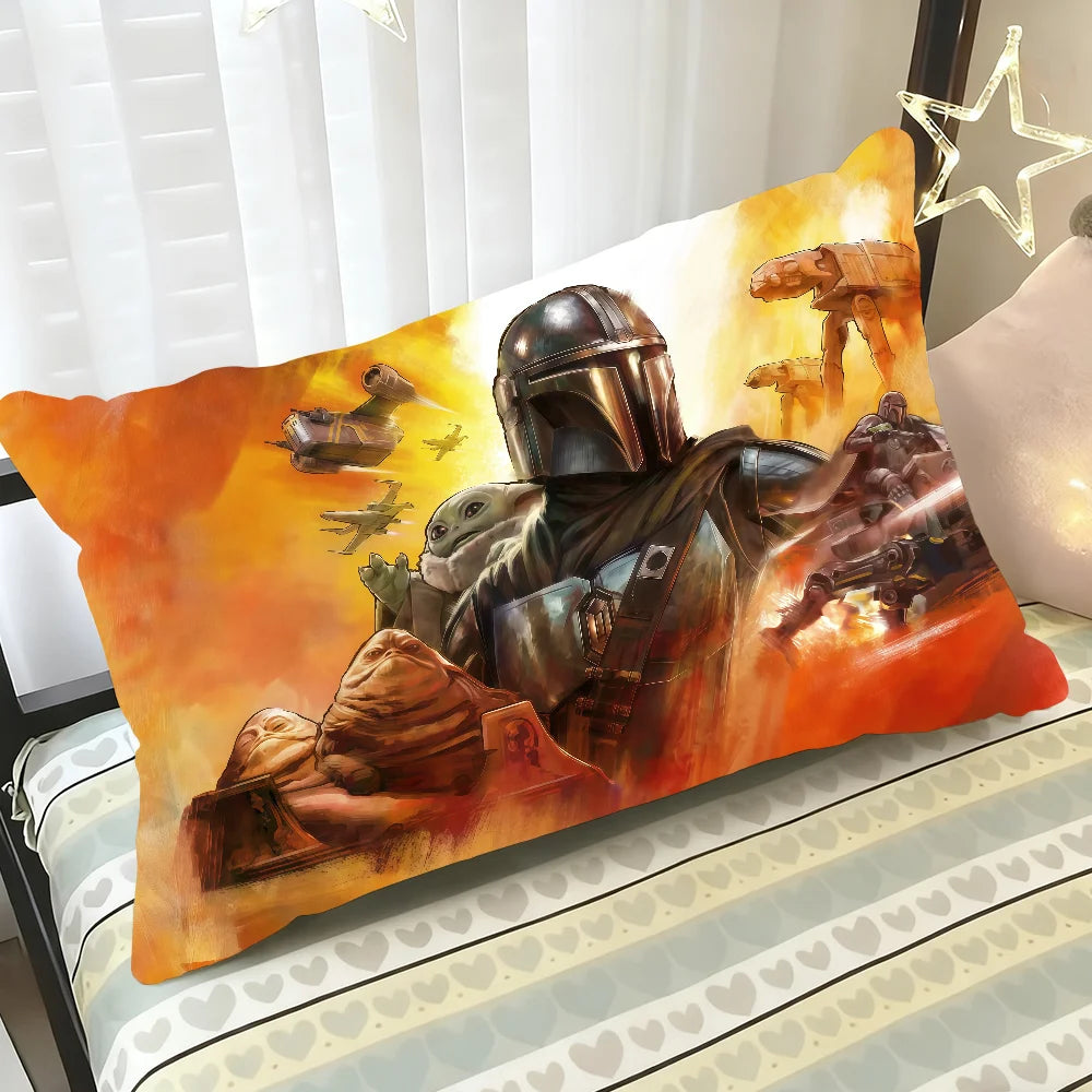 housse coussin mandalorian grogu pop art orange noir décoration maison double face polyester 30x50cm