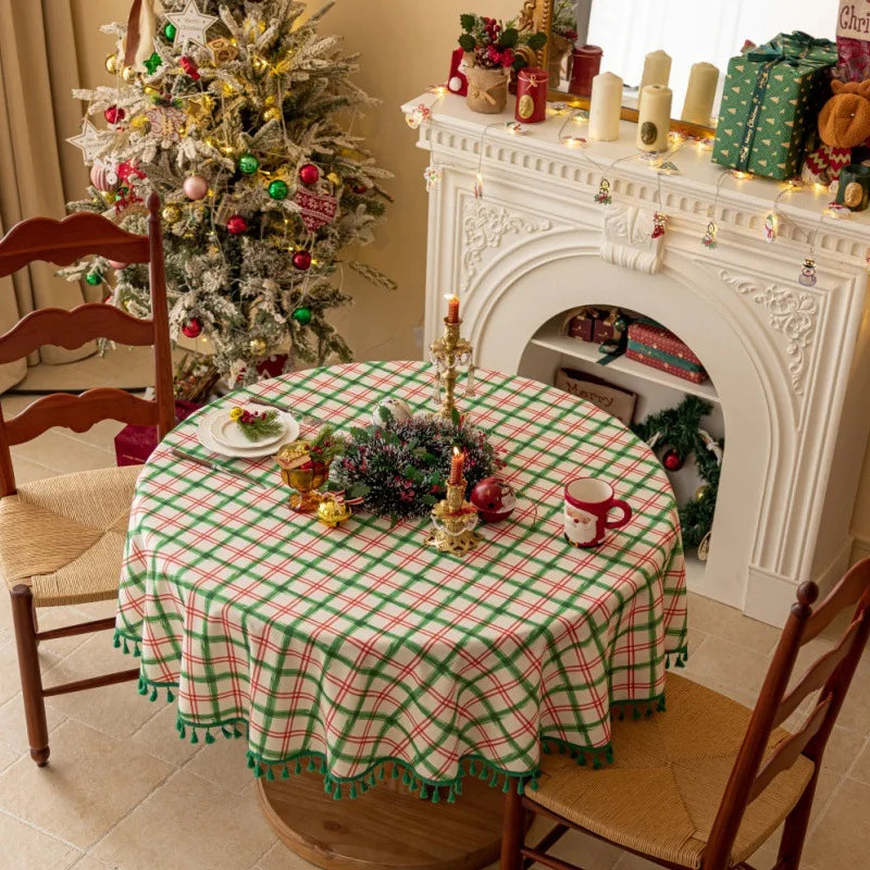 nappe table noël carreaux rouge vert imperméable coton polyester pompons festifextérieur banquets