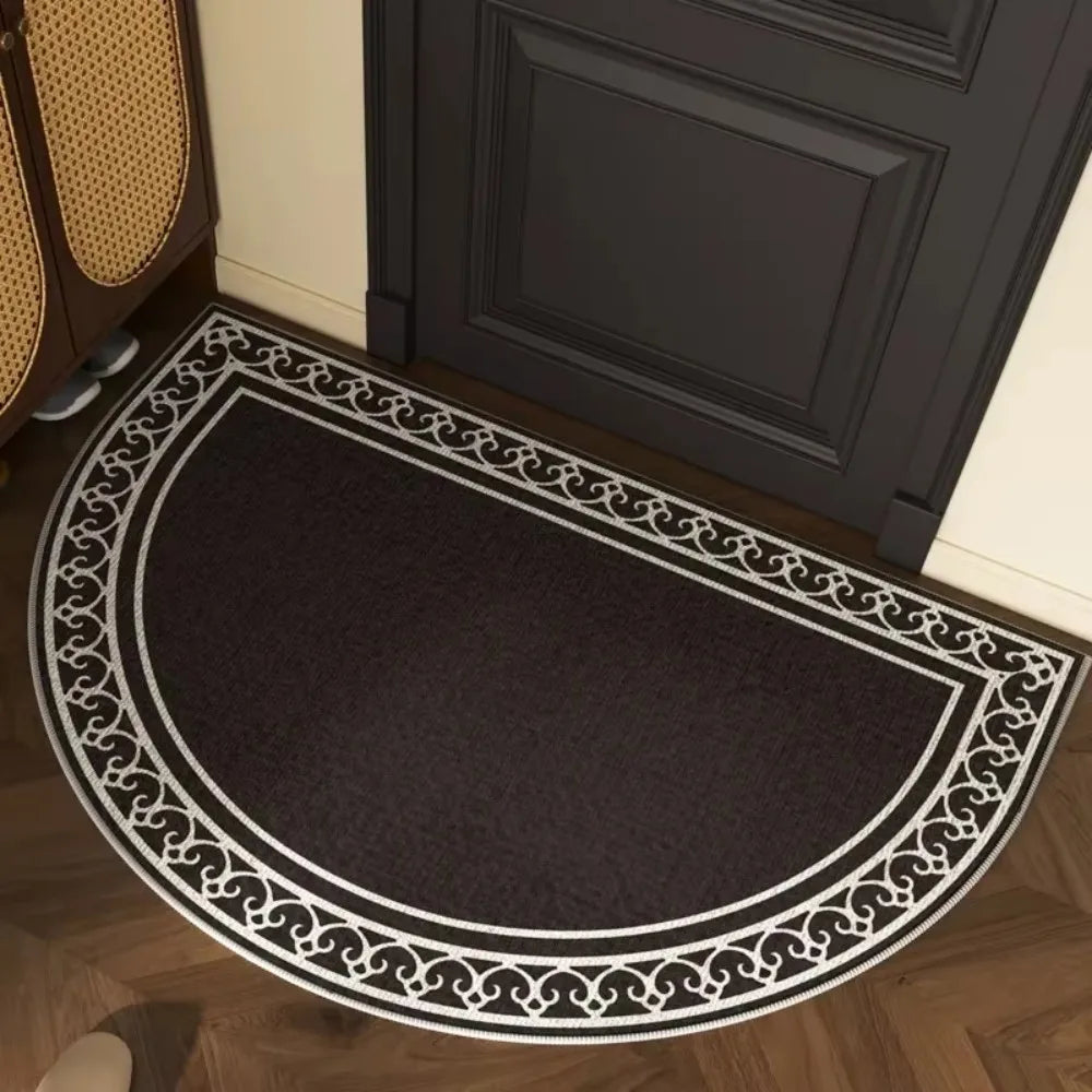 tapis sol demi circulaire noir blanc motif géométrique intérieur extérieur antidérapant polyester classique élégant