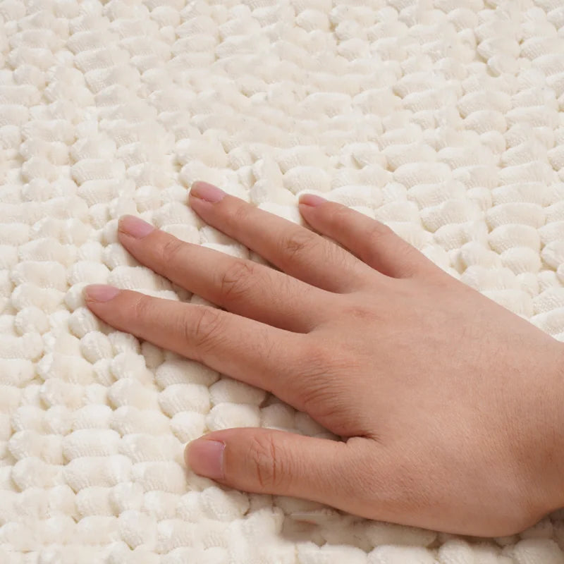 tapis bain antidérapant résistant décoloration texture boule coton moderne beige marron ovale carré polyester