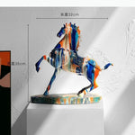 statue cheval moderne marbré bleu orange blanc décoration salon meuble vin cadeauOpaque