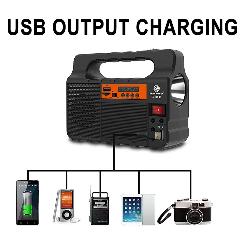 lampe poche portable système solaire rechargeable panneau solaire haut parleur radio fm bluetooth usb