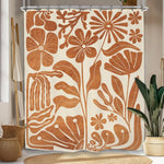 rideau douche moderne fleurs stylisées beige marron opaque polyester 180x200cm decoration bain