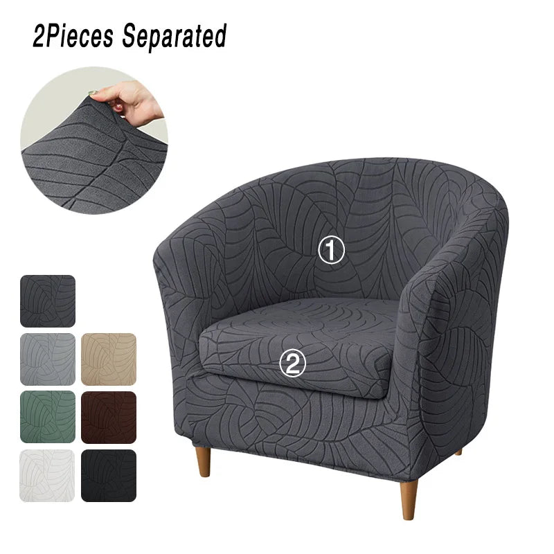 housse fauteuil gris motif feuilles moderne adhésif extensible lavable printemps été