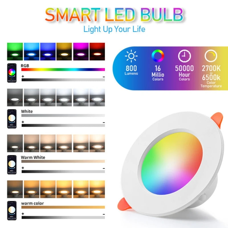 ampoule led intelligente 10w 15w blanc rgb cw tech app contrôle bluetooth voix