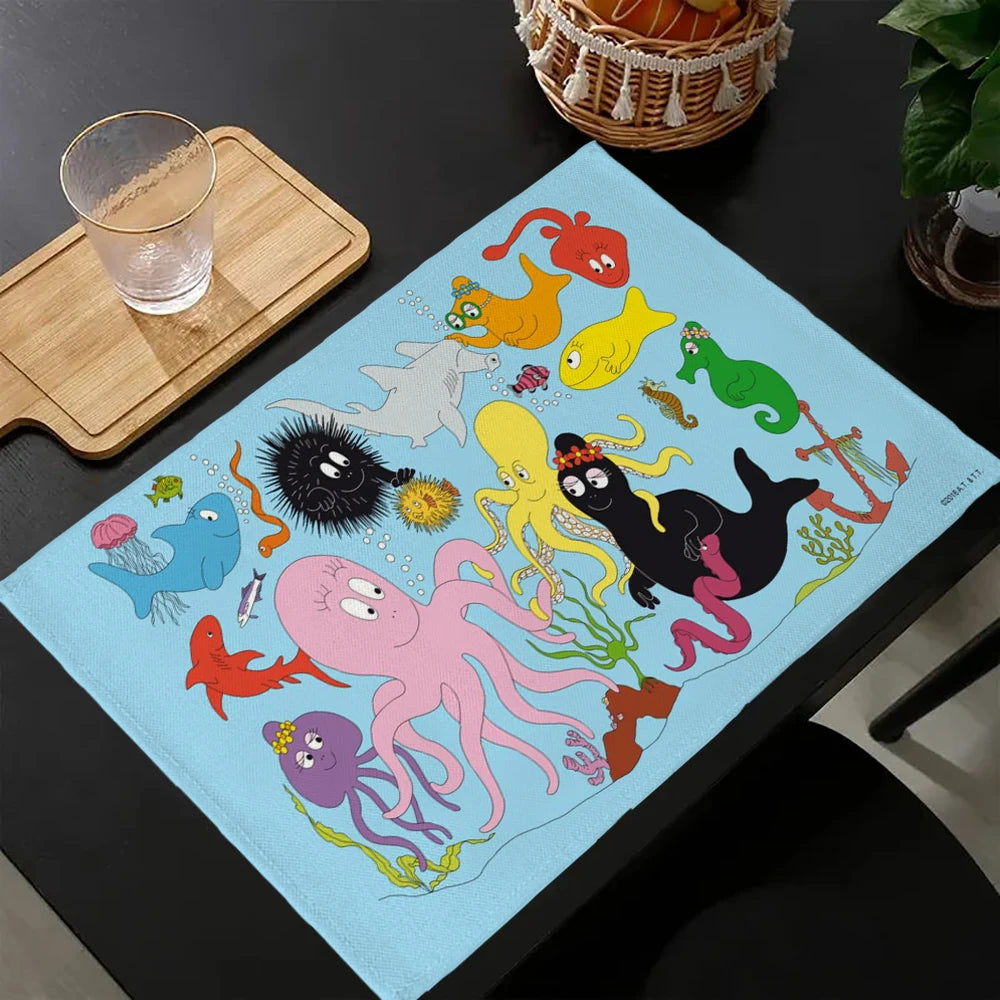 tapis multicolore dessins animés personnages cartoon table maison isolation thermique plats occidentaux