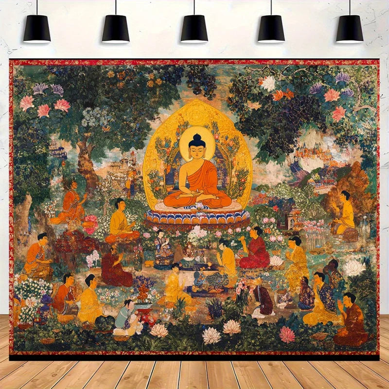 tapisserie murale mandala bouddhiste personnalisée traditionnelle couleur or rouge vive 100 polyestère
