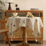 nappe lin brodée motifs floraux rustique beige table décoration extérieure mariage fête