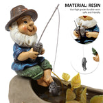 statue gnome pêcheur résine beige marron bleu vert gris argenté canne poisson décoration jardinextérieur