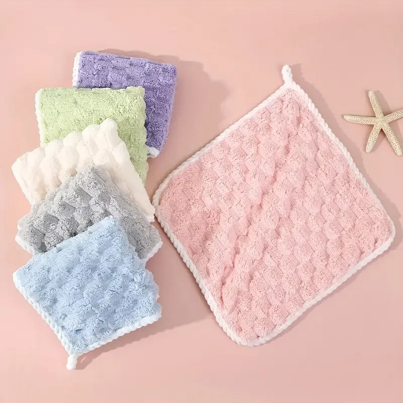 serviettes toilette pièces essuie mains polyester carré moderne douces bouclées anneau métallique gris rose
