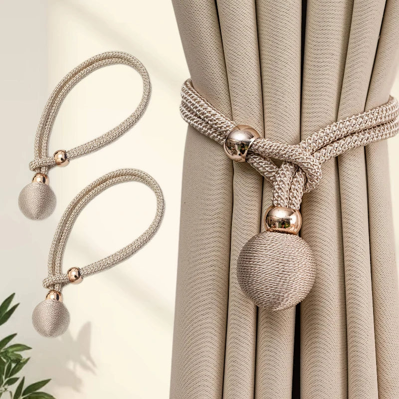 accessoires rideau tissu polyester cordon tressé couleur beige doré moderne fixations billes dorées