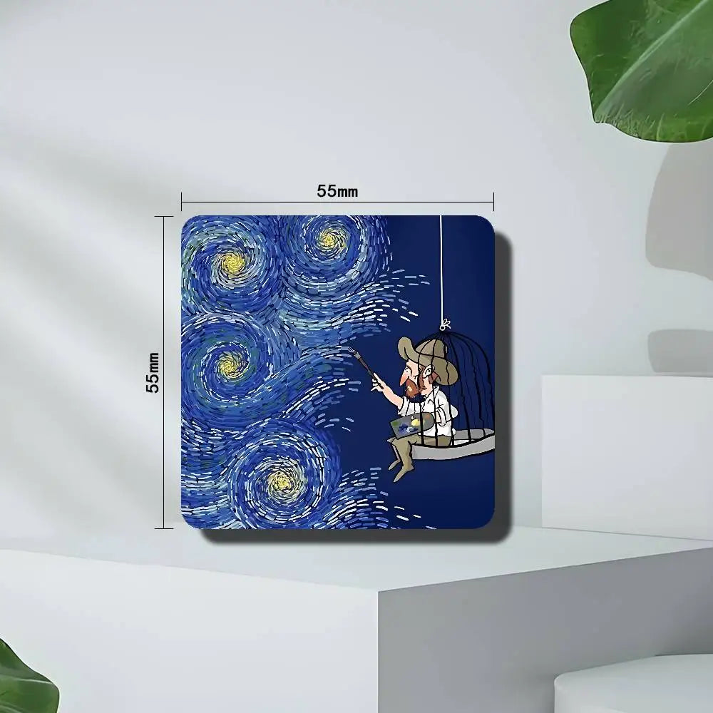 aimants magnétiques van gogh starry sky dessin animé vert marron bleu blanc noir art