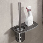 porte brosse wc moderne adhésif blanc gris rond piqueté salle bain