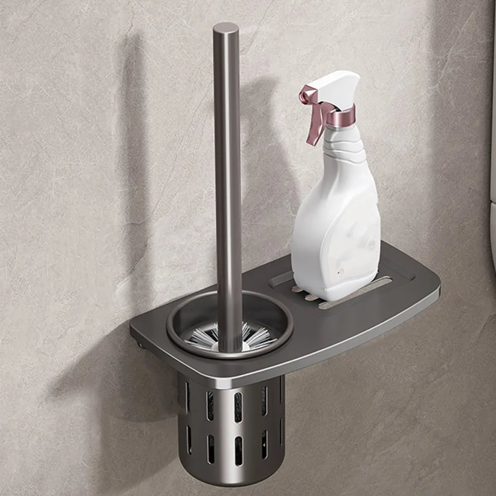 porte brosse wc moderne adhésif blanc gris rond piqueté salle bain