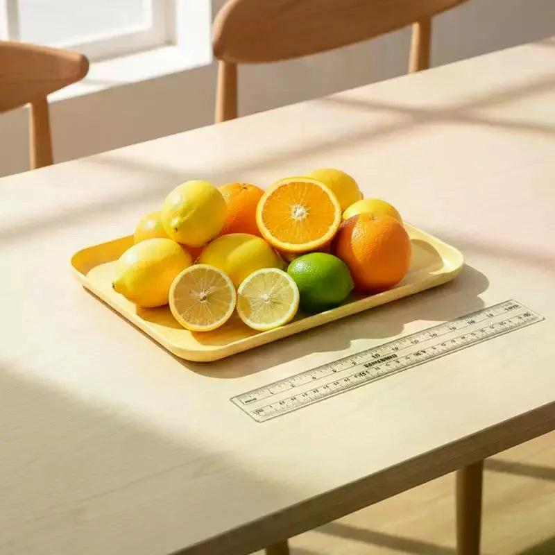 plateau service alimentaire plastique imitation bois moderne minimaliste marron clair foncé règle intégrée empilable
