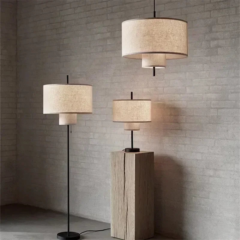 lampe suspendue tissu fini moderne beige clair salon chambre restaurant lumière