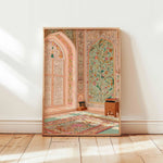 rideau floral classique couleur rose clair vert beige tissé traditionnel
