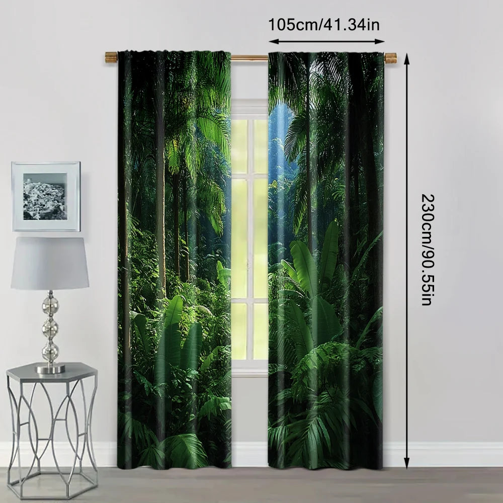 rideau forêt tropicale feuilles palmier vert noir polyester moderne opacité 75x166cm 105x230cm 130x210cm