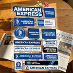 stickers american express vintage adhésifs bleu blanc rouge marron transparents motifs logos