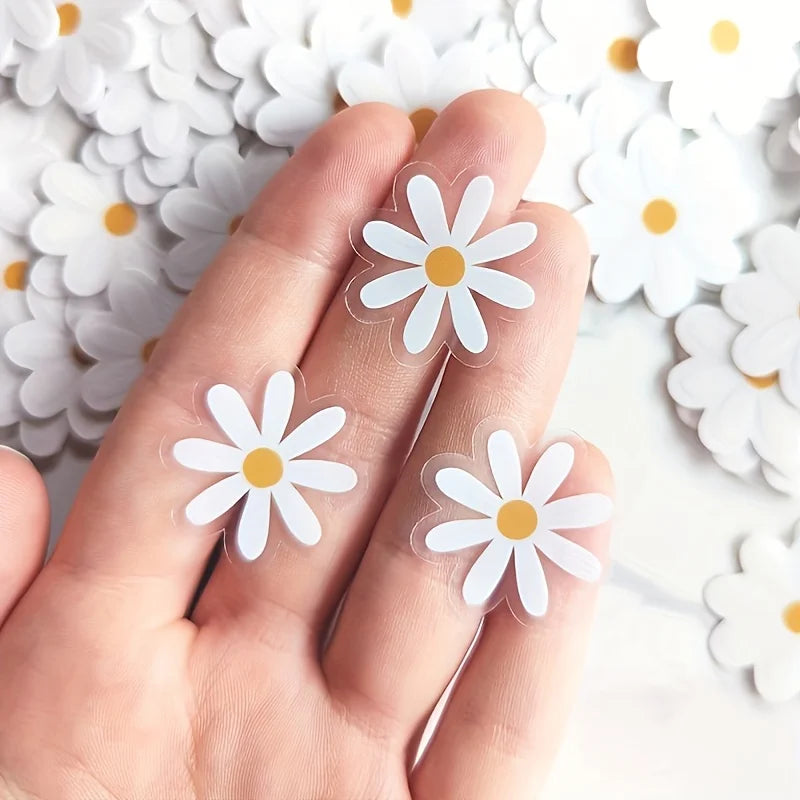 autocollants floraux marguerite brillants paillettes réutilisables blanc jaune minimalistes téléphone portable ordinateur portable
